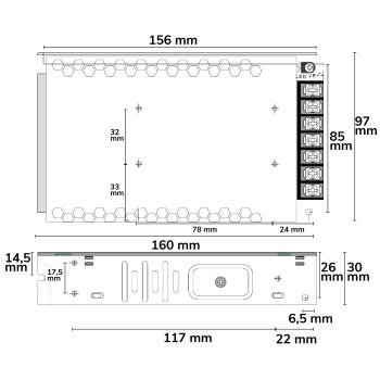 Preview: LED Trafo 24V/DC, 0-150W, Gitter