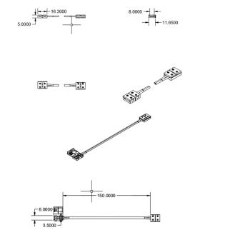 Preview: Clip-Verbinder mit Kabel (max. 5A) C1-28 für 2-pol. IP20 Flexstripes mit Breite 8mm, Pitch >12mm