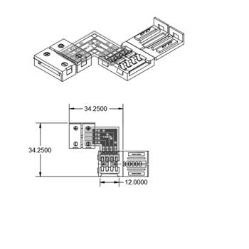 Preview: Clip-Eck-Verbinder (max. 5A) C1-212 für 2-pol. IP20 Flexstripes mit Breite 12mm, Pitch >12mm