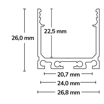 Preview: LED Aufbauprofil SURF20 Aluminium schwarz pulverbeschichtet RAL 9005, 200cm