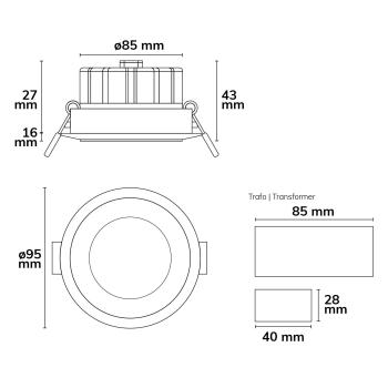 Preview: LED Einbaustrahler SUNSET mit variabler Tiefe, weiß, 9W, 45°, 2000-2800K, Dimm-to-warm