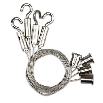 Seilabhängung (4 Stk) mit Deckenverschraubung und Gegenstück mit Haken inkl. Stahlseile 1.000mm