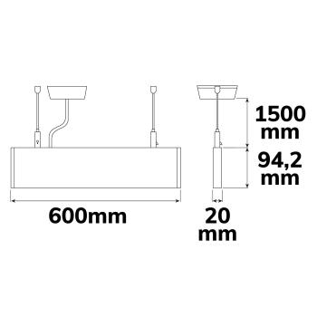 Preview: LED Hängeleuchte Linear Up&Down 600, 25W, prismatisch, linear- u. 90° verbindbar, schwarz, warmweiß