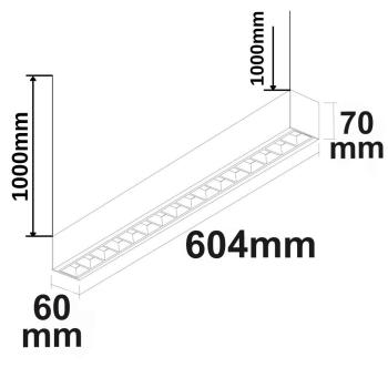 Preview: LED Aufbau/Hängeleuchte Linear Raster 20W, anreihbar, schwarz, 3000|3500|4000K, inkl.Seil exkl.Kabel