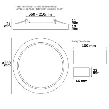 Preview: LED Downlight Flex 23W, prismatisch, 120°, Lochausschnitt 50-210mm, neutralweiß, dimmbar