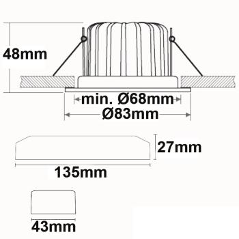 Preview: LED Einbaustrahler Sys-68, 10W, IP65, warmweiß, Push oder DALI-dimmbar (exkl. Cover)