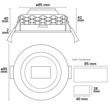 Preview: LED Einbaustrahler asymmetrisch COB, weiß, 8W, 50°, IP44, rund, neutralweiß, dimmbar