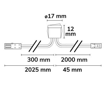 Preview: MiniAMP Einbauschalter Ein/Aus, female-Buchse und male-Stecker, 30cm+200cm, 2-polig, weiß, max. 5A