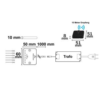 Preview: MiniAMP LED Touch/Funk PWM-Dimmer mit PIR Sensor, 1 Kanal, 12-24V DC 5A, inkl. Funktaster