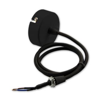 Deckenbaldachin rund 60mm, schwarz inkl. 2-pol. Stoffkabel 1,5m