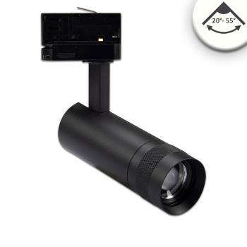 3-Phasen Schienenstrahler fokussierbar, 8W, 20°-55°, schwarz matt, 4000K