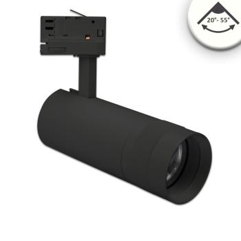 3-Phasen Schienenstrahler fokussierbar, 24W, 20°-55°, schwarz matt, 4000K