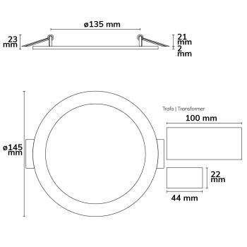 Preview: LED Downlight, 9W, rund, ultraflach, blendungsreduziert, weiß, neutralweiß, dimmbar CRI90