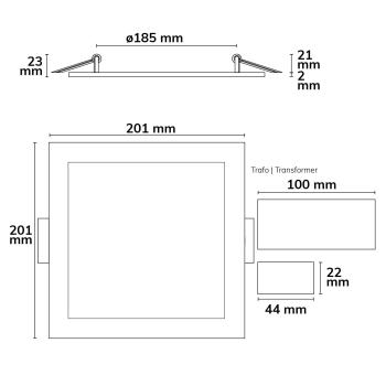 Preview: LED Downlight, 15W, eckig, ultraflach, blendungsreduziert, weiß, neutralweiß, dimmbar CRI90