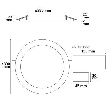 Preview: LED Downlight, 24W, rund ultraflach schwarz, 300mm, ColorSwitch 3000|3500|4000K, dimmbar