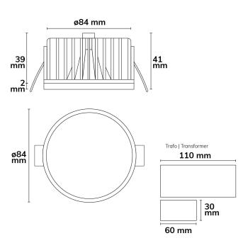 Preview: LED Einbaustrahler Sys-90, 12W, weißdynamisch 2300-6000K, Push/DALI DT8 dimmbar (exkl. Cover)