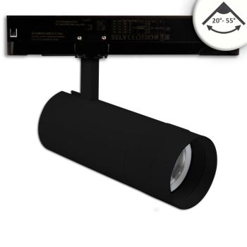 3-Phasen Schienenstrahler fokussierbar, 24W, 20°-55°, schwarz matt, 4000K, dimmbar