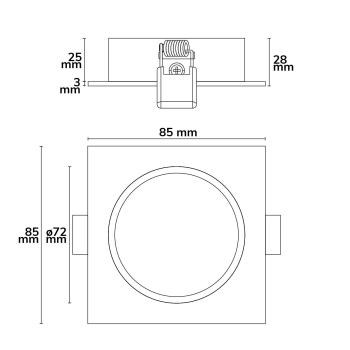 Preview: Einbaurahmen eckig, Loch 68mm, schwarz, für GU10/MR16 Spots