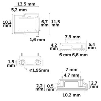 Preview: Kontakt-Kabelanschluss (max. 5A/0,5qmm) K2-210 für 2-pol. IP20 Flexstripes mit Breite 10mm