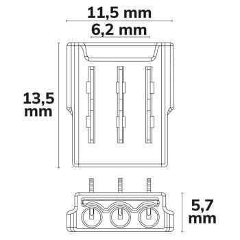 Preview: Kontakt-Kabelanschluss (max. 5A/0,5qmm) K2-310-V1 für 3-pol. IP20 Flexstripes mit Breite 10mm