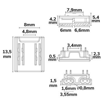 Preview: Kontakt-Kabelanschluss (max. 5A/0,5qmm) K2-410 für 4-pol. IP20 Flexstripes mit Breite 10mm