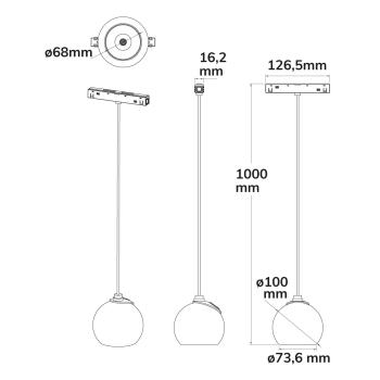 Preview: Track48 Hängeleuchte Ball Fokus schwarz, 12W, 60°, 48V DC, 3000K, CRI90