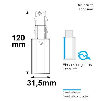 Preview: 3-Phasen DALI Seiten-Einspeisung für Aufbauschiene, N-Leiter links, schwarz