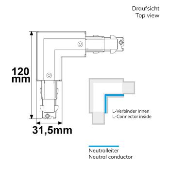 Preview: 3-Phasen DALI L-Verbinder für Aufbauschiene, N-Leiter innen, schwarz
