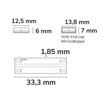 Preview: LED HT RGB COB Flexband für bis zu 100°C Umgebungstemp., 24V DC, 14,4 W, IP68, 5m Rll, 540 LED/m