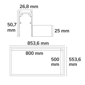 Preview: Track48 Leuchtenrahmen H50, Innenformat 500x800mm, weiß, exkl. Trafo, exkl. Montageclip/Seilabh.