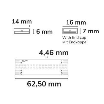 Preview: LED HT RGB+WW COB Flexband für bis zu 100°C Umgebungstemp., 24V DC, 19 W, IP68, 5m Rll, 896 LED/m