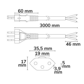 Anschlussleitung 1,5m mit Stecker Typ J - Schweiz, H05VV-F3G0,75mm²,  schwarz, offene Enden