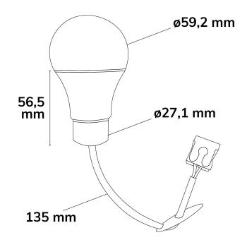 Preview: Baufassung E27 SET mit Federklemme, Öse und fix montierte LED bulb 9W, warmweiß