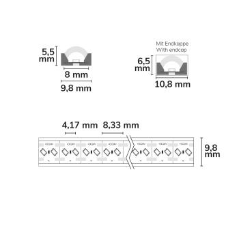 Preview: LED FC930 24V Flextube 10 W, IP66, 3000K, 2,5m Rolle, 240 LED/m, MiniAmp, MiniCut