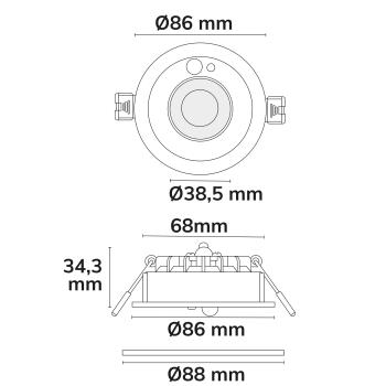 Preview: LED Einbaustrahler Vario-68 mit PIR-Sensor 6W, 60°, 2700|3000|4000|6000K, IP65, CRI90, schwarz