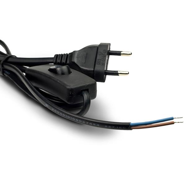 Anschlussleitung 1,5m mit Flachstecker und Wippschalter, schwarz, 230V