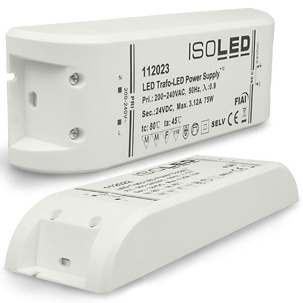 LED Trafo 24V/DC, 0-75W, SELV, flach