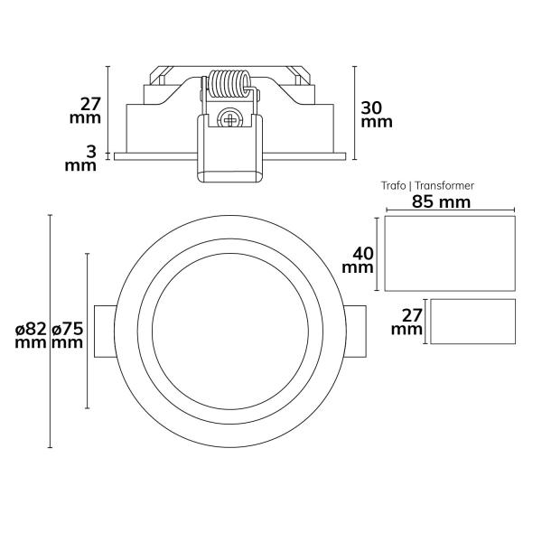 LED Einbaustrahler, weiß, 8W, 72°, rund, warmweiß, dimmbar