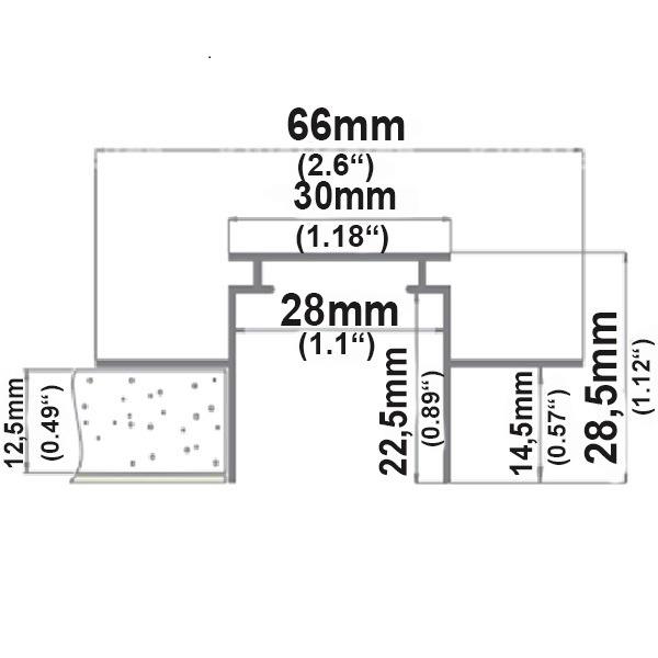Installationskanal für Einbauprofile WING, L: 200cm für 12,5mm Rigips-Platten