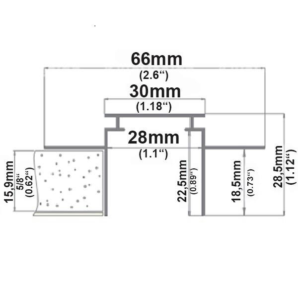 Installationskanal für Einbauprofile WING, L: 200cm für 15mm Rigips-Platten