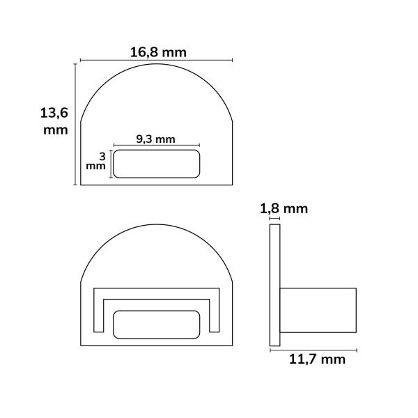 Endkappe EC38 für SURF12 BORDERLESS FLAT mit COVER5, mit Kabeldurchführung