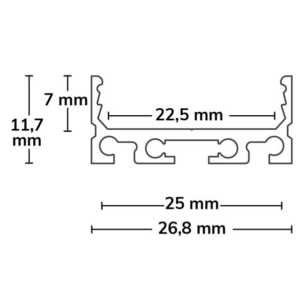 LED Aufbauprofil SURF20 FLAT V1 Aluminium eloxiert, 200cm