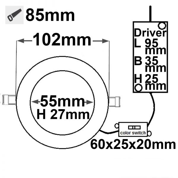 LED Downlight, 8W, ultraflach, ColorSwitch 2600|3100|4000K, dimmbar