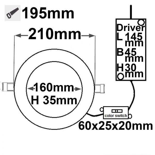 LED Downlight, 24W, ultraflach, ColorSwitch 2600|3100|4000K, dimmbar