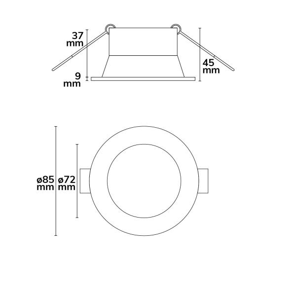 Einbaurahmen rund mit Glaslinse, Loch 72mm, schwarz, für GU10/MR16 Spots