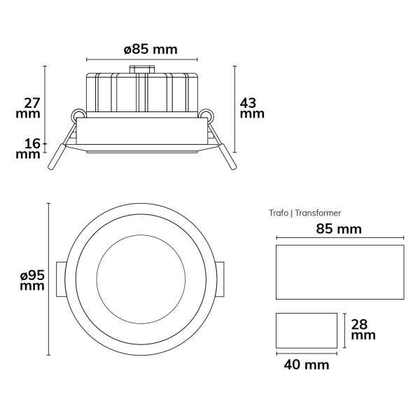 LED Einbaustrahler SUNSET mit variabler Tiefe, weiß, 9W, 45°, 2000-2800K, Dimm-to-warm