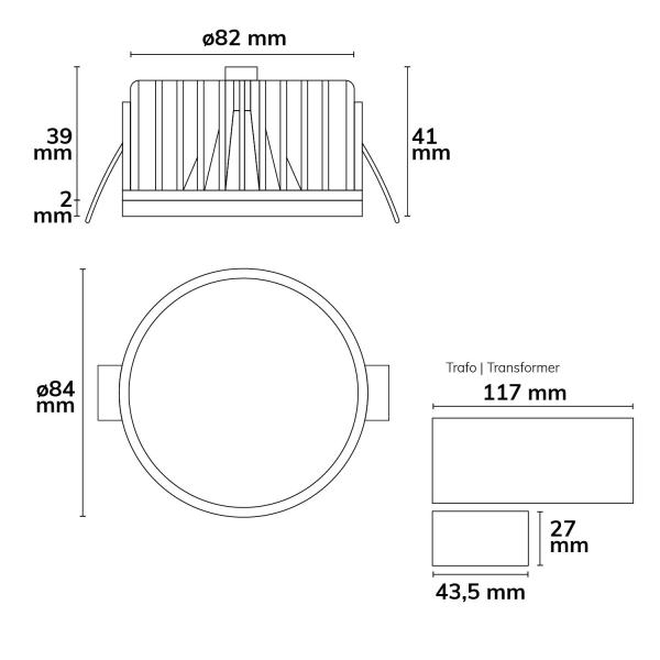 LED Einbaustrahler Sys-90, 12W, ColorSwitch 3000|4000K, dimmbar (exkl. Cover)