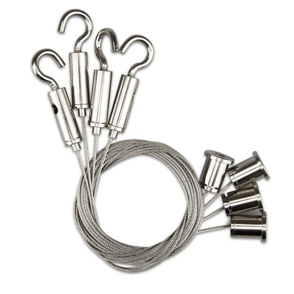 Seilabhängung (4 Stk) mit Deckenverschraubung und Gegenstück mit Haken inkl. Stahlseile 1.000mm