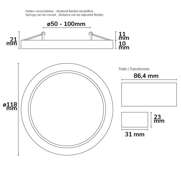 LED Downlight Flex 8W, prismatisch, 120°, Lochausschnitt 50-100mm, neutralweiß