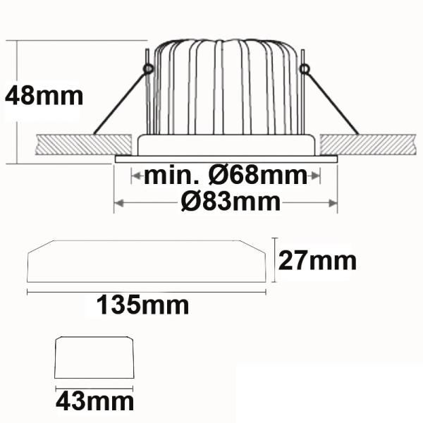 LED Einbaustrahler Sys-68, 10W, IP65, warmweiß, Push oder DALI-dimmbar (exkl. Cover)